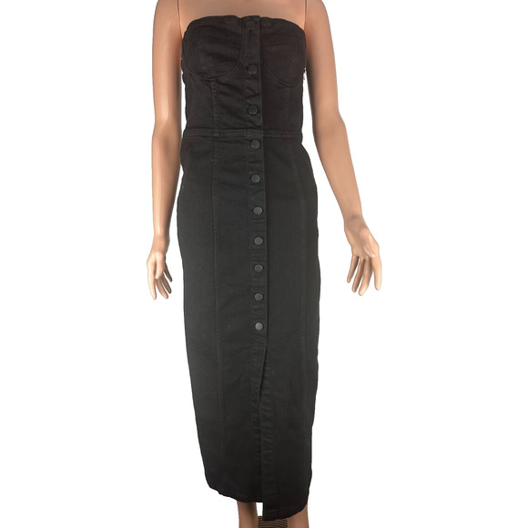 New Zara ZW Denim Bustier Black Strapless Dress Medium New with Tags NWT - Picture 1 of 11